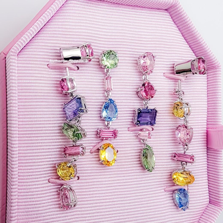 Gema drop earrings, Asymmetrical, Long, Multicolored